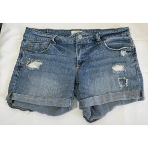 Aeropostale Womens Distressed Jean Shorts 9/10 Folded Hem Medium Wash Casual